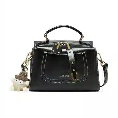 纳兰杜 包包女包高级感百搭潮流时尚简约通勤小众 牛皮拼合成革 波士顿包手提包单肩包斜挎包 中号 女款 棕色