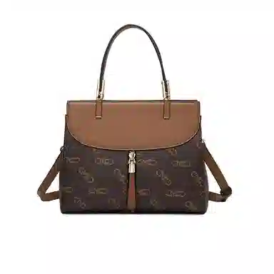 稻草人 高级感精致实用时尚老花 聚氯乙烯革 手提包 女款 深棕色/卡其