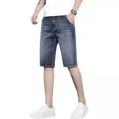 顶峰保罗 薄款透气复古水洗直筒五分裤美式高街潮牌宽松运动休闲百搭高级感阔腿牛仔短裤 男女同款