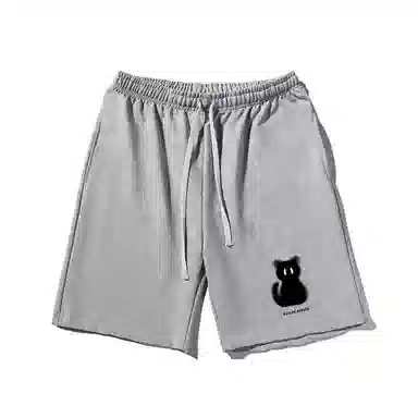 乱步 趣味设计猫印花透气凉感夏日宽松运动风青少年学生五分裤休闲短裤 男女同款
