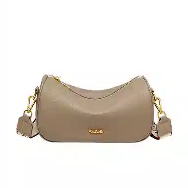 纳兰杜 简约百搭时尚潮流通勤 头层牛皮 斜挎包单肩包 中号 女款 米白拼杏/大象灰