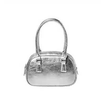 纳兰杜 女包百搭潮流甜酷少女高颜值个性精致包包 牛皮 保龄球包手提包单肩斜挎包手拎包 常规 女款 太空银/子夜黑