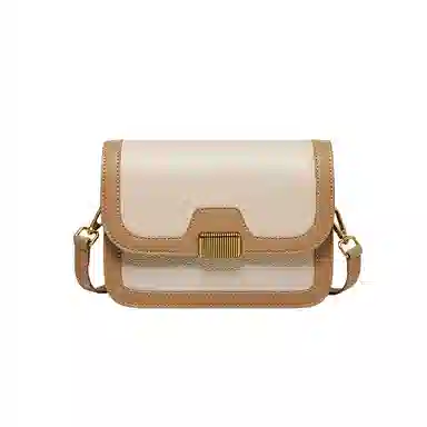 纳兰杜 高级感时尚百搭包包撞色小众设计夏天真皮女包 头层牛皮 斜挎包小方包豆腐包单肩包 中号 女款 米白拼杏