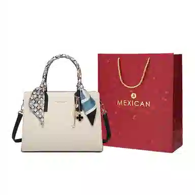 稻草人 精致百搭丝巾时尚潮流 合成革 单肩斜挎手提包 常规 女款 米白/杏色