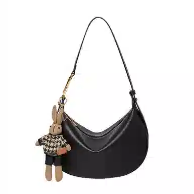 纳兰杜 高级感小众潮流高颜值百搭休闲通勤 牛皮拼合成革 饺子包单肩斜挎包 中号 女款 摩卡咖色/子夜黑色