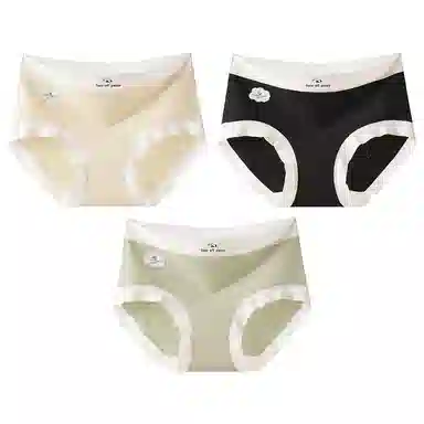 二三二三 时尚简约透气弹力不卡档舒适不勒亲肤三角裤柔软舒适不夹臀可爱熊猫印花字母甜美卡通少女内裤 女款 组合装