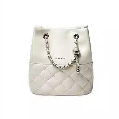 纳兰杜 包包女时尚小众潮流百搭实用品牌女包 牛皮拼合成革 水桶包斜挎包单肩包菱格包 中号 女款 子夜黑/米白色