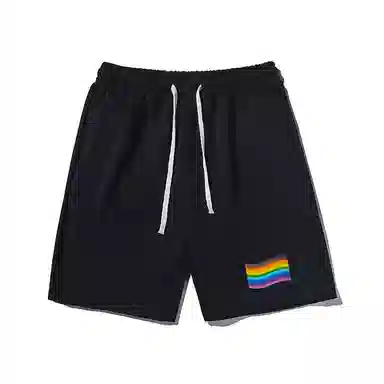 乱步 简约设计彩虹印花宽松运动风休闲短裤 男女同款