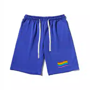 乱步 简约设计彩虹印花宽松运动风休闲短裤 男女同款