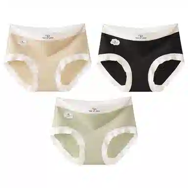 二三二三 时尚简约透气弹力不卡档舒适不勒亲肤三角裤柔软舒适不夹臀可爱熊猫印花字母甜美卡通少女内裤 女款 组合装