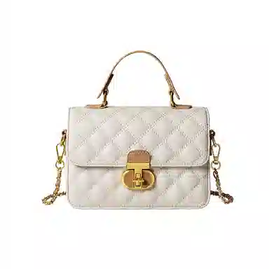 纳兰杜 休闲简约时尚百搭 牛剖层革拼合成革 单肩斜挎包 中号 女款 米白拼杏/子夜黑