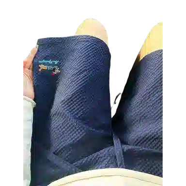臣目 藏青色泡泡纱腊肠狗短裤男款夏季刺绣冰丝速干美式五分裤裤子 男女同款
