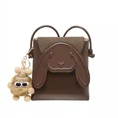 纳兰杜 小众卡通可爱兔子设计休闲简约时尚百搭 合成革 手机包 迷你 女款 太空银/咖色