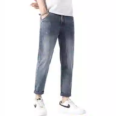 羽浅 夏季薄款潮牌百搭九分直筒牛仔裤 男款