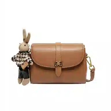 纳兰杜 包包女包时尚百搭休闲通勤高级感 牛皮拼合成革 小方包斜挎包单肩包 小号 女款 米白拼杏/棕色