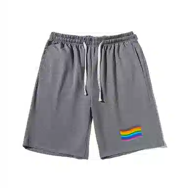 乱步 简约设计彩虹印花宽松运动风休闲短裤 男女同款