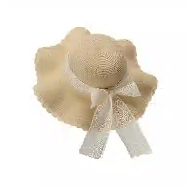 艾佳微 优雅轻奢蝴蝶结蕾丝防紫外线大帽檐户外度假沙滩 旅游太阳帽子 聚酯纤维 渔夫帽 女款