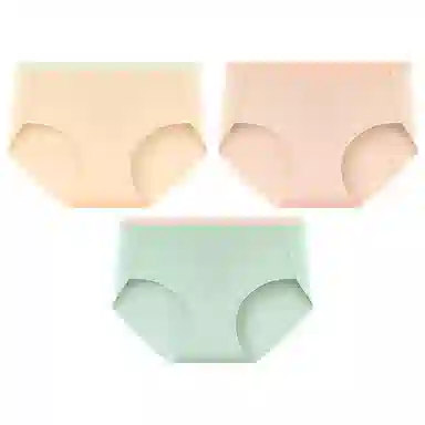 二三二三 纯色轻薄透气不卡档不夹臀高弹中腰舒适柔软不勒肉吸湿排汗三角裤柔软亲肤不卷边纯色简约时尚百搭少女内裤 女款 组合装