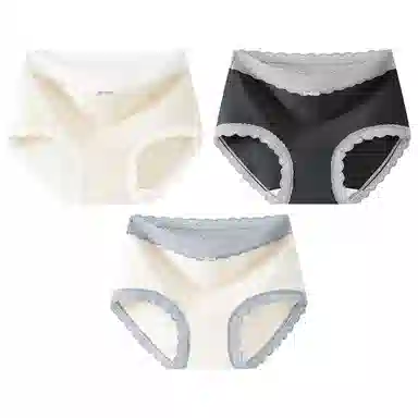 二三二三 时尚简约透气无痕裸感不卡档不夹臀柔软舒适不勒高腰高弹包臀三角裤日常穿着亲肤法式撞色蕾丝性感纯欲内裤 女款 组合装