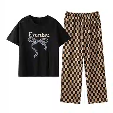 梦特娇 舒适宽松柔软透气不闷热短袖长裤睡衣套装 女款