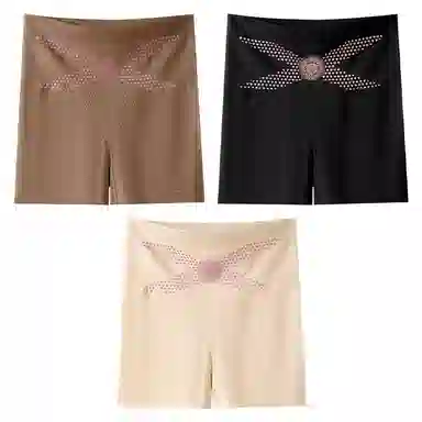 二三二三 纯色高腰收腹提臀不卡档不夹臀不勒腿亲肤舒适柔软平角裤透气防夹臀时尚百搭无痕修身塑形知性典雅内裤 女款 组合装