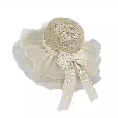 艾佳微 蝴蝶结度假游玩户外夏季时尚百搭沙滩遮阳帽子防晒网纱太阳帽 聚酯纤维 渔夫帽 男女同款情侣款