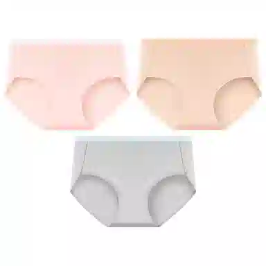 二三二三 纯色轻薄透气不卡档不夹臀高弹中腰舒适柔软不勒肉吸湿排汗三角裤柔软亲肤不卷边纯色简约时尚百搭少女内裤 女款 组合装