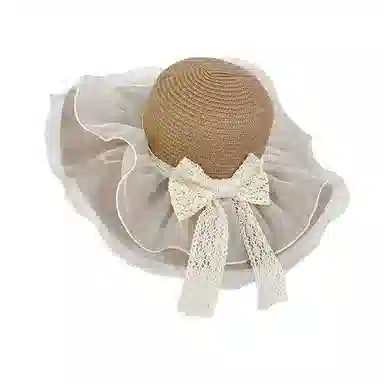 艾佳微 蝴蝶结度假游玩户外夏季时尚百搭沙滩遮阳帽子防晒网纱太阳帽 聚酯纤维 渔夫帽 男女同款情侣款