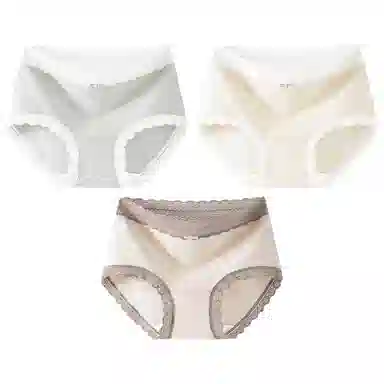二三二三 时尚简约透气无痕裸感不卡档不夹臀柔软舒适不勒高腰高弹包臀三角裤日常穿着亲肤法式撞色蕾丝性感纯欲内裤 女款 组合装