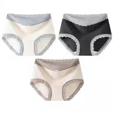 二三二三 时尚简约透气无痕裸感不卡档不夹臀柔软舒适不勒高腰高弹包臀三角裤日常穿着亲肤法式撞色蕾丝性感纯欲内裤 女款 组合装