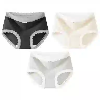二三二三 时尚简约透气无痕裸感不卡档不夹臀柔软舒适不勒高腰高弹包臀三角裤日常穿着亲肤法式撞色蕾丝性感纯欲内裤 女款 组合装