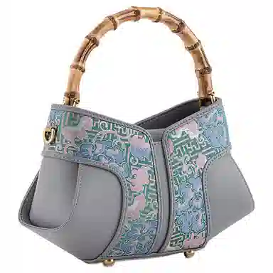 上海故事 新中式宋锦提花 桑蚕丝 手提包 中号 女款 靛彩蓝