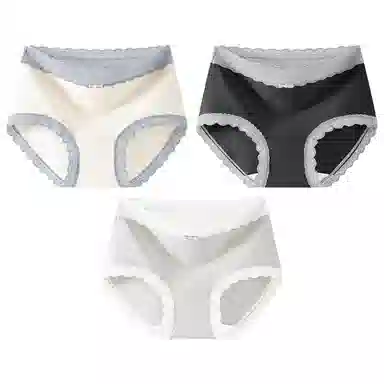 二三二三 时尚简约透气无痕裸感不卡档不夹臀柔软舒适不勒高腰高弹包臀三角裤日常穿着亲肤法式撞色蕾丝性感纯欲内裤 女款 组合装