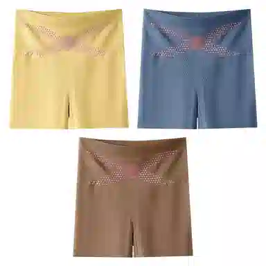 二三二三 纯色高腰收腹提臀不卡档不夹臀不勒腿亲肤舒适柔软平角裤透气防夹臀时尚百搭无痕修身塑形知性典雅内裤 女款 组合装