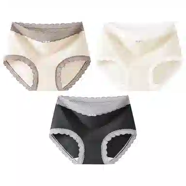 二三二三 时尚简约透气无痕裸感不卡档不夹臀柔软舒适不勒高腰高弹包臀三角裤日常穿着亲肤法式撞色蕾丝性感纯欲内裤 女款 组合装
