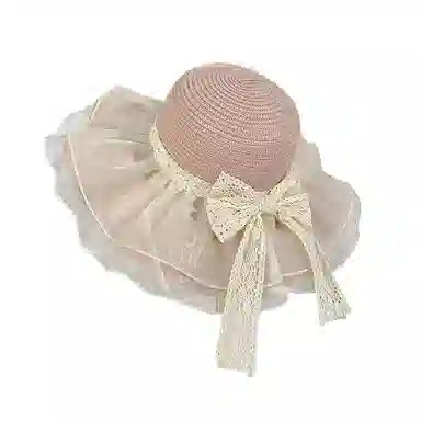 艾佳微 蝴蝶结度假游玩户外夏季时尚百搭沙滩遮阳帽子防晒网纱太阳帽 聚酯纤维 渔夫帽 男女同款情侣款