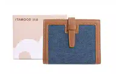 妙迪 撞色复古高级 织物 防盗刷钱包 女款 丹宁蓝