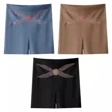 二三二三 纯色高腰收腹提臀不卡档不夹臀不勒腿亲肤舒适柔软平角裤透气防夹臀时尚百搭无痕修身塑形知性典雅内裤 女款 组合装