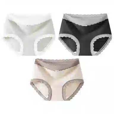 二三二三 时尚简约透气无痕裸感不卡档不夹臀柔软舒适不勒高腰高弹包臀三角裤日常穿着亲肤法式撞色蕾丝性感纯欲内裤 女款 组合装