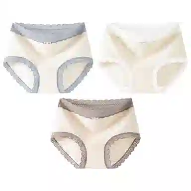 二三二三 时尚简约透气无痕裸感不卡档不夹臀柔软舒适不勒高腰高弹包臀三角裤日常穿着亲肤法式撞色蕾丝性感纯欲内裤 女款 组合装