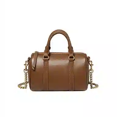 纳兰杜 复古时尚百搭质感简约休闲上班通勤 头层牛皮 波士顿包手提斜挎单肩包 常规 女款 植鞣棕色/植鞣金棕色