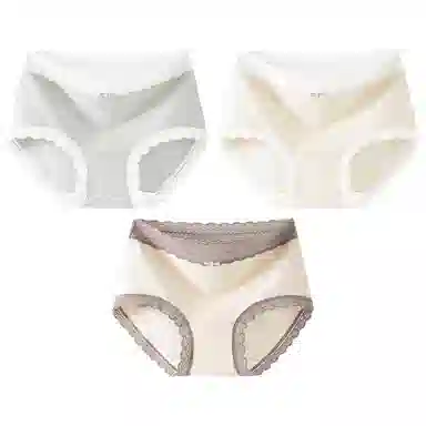 二三二三 时尚简约透气无痕裸感不卡档不夹臀柔软舒适不勒高腰高弹包臀三角裤日常穿着亲肤法式撞色蕾丝性感纯欲内裤 女款 组合装