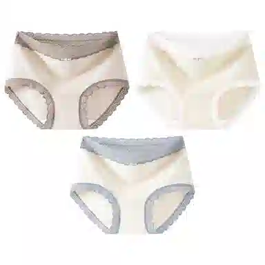 二三二三 时尚简约透气无痕裸感不卡档不夹臀柔软舒适不勒高腰高弹包臀三角裤日常穿着亲肤法式撞色蕾丝性感纯欲内裤 女款 组合装