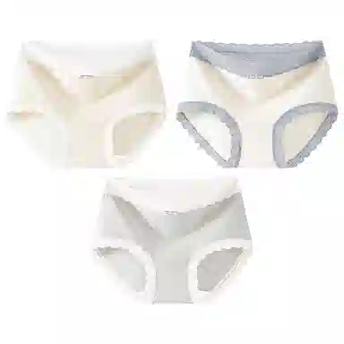 二三二三 时尚简约透气无痕裸感不卡档不夹臀柔软舒适不勒高腰高弹包臀三角裤日常穿着亲肤法式撞色蕾丝性感纯欲内裤 女款 组合装