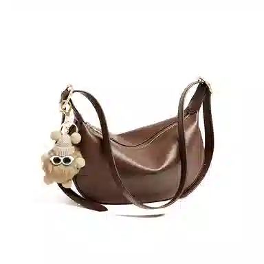 纳兰杜 包包女高颜值潮流百搭休闲高级感简约女包通勤 牛皮 饺子包新月包斜挎单肩包 中号 女款 燕麦色