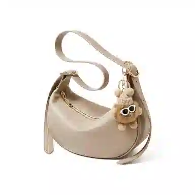 纳兰杜 包包女高颜值潮流百搭休闲高级感简约女包通勤 牛皮 饺子包新月包斜挎单肩包 中号 女款 燕麦色