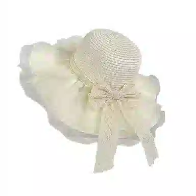 艾佳微 蝴蝶结度假游玩户外夏季时尚百搭沙滩遮阳帽子防晒网纱太阳帽 聚酯纤维 渔夫帽 男女同款情侣款