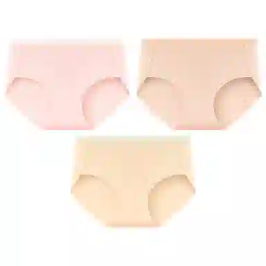 二三二三 纯色轻薄透气不卡档不夹臀高弹中腰舒适柔软不勒肉吸湿排汗三角裤柔软亲肤不卷边纯色简约时尚百搭少女内裤 女款 组合装