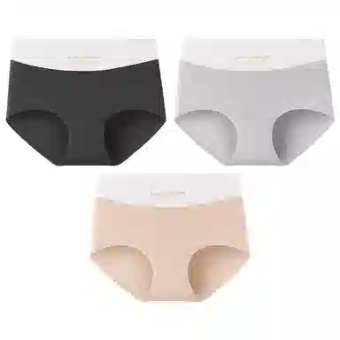 二三二三 轻薄透气无痕裸感不卷边舒适不勒中腰高弹三角裤防夹臀不卡档亲肤撞色字母时尚百搭潮流简约运动少女内裤 女款 组合装