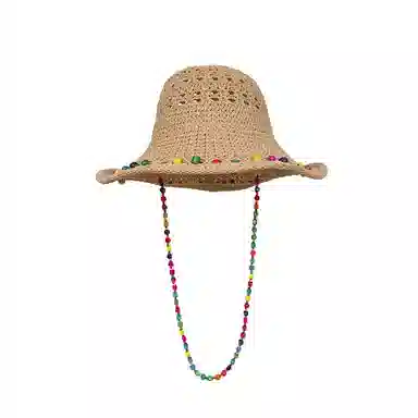 艾佳微 活泼彩色木珠多巴胺编织海边拍照 涤纶 渔夫帽 男女同款情侣款